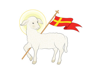 Agnus Dei, Osterlamm mit Siegesfahne, Auferstehung Symbol, 
Karte zu Ostern,
Vektor Illustration isoliert auf weißem Hintergrund
