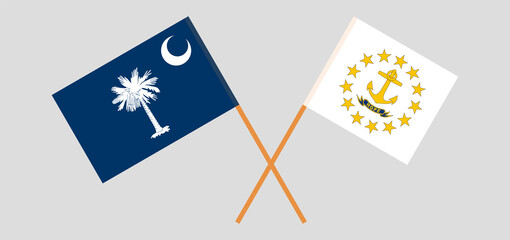 Crossed flags of The State of South Carolina and the State of Rhode Island. Official colors. Correct proportion