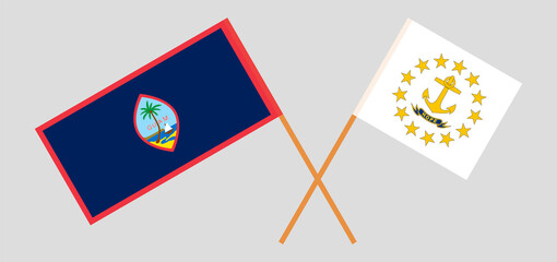 Crossed flags of Guam and the State of Rhode Island. Official colors. Correct proportion