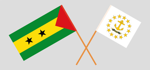 Crossed flags of Sao Tome and Principe and the State of Rhode Island. Official colors. Correct proportion