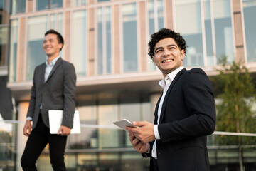 Men in a formal suit business meeting, go to work in the office