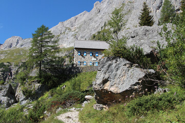 Onorio Falier Mountain Hut in the Ombretta Valley, Marmolada, Italian Alps.