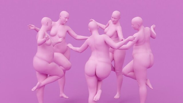 Modern minimal trendy surreal 3d render illustration, posing attractive mannequin model, human young character statue, fat overweight big size thick nude woman, unhealthy diet, lose weight problem
