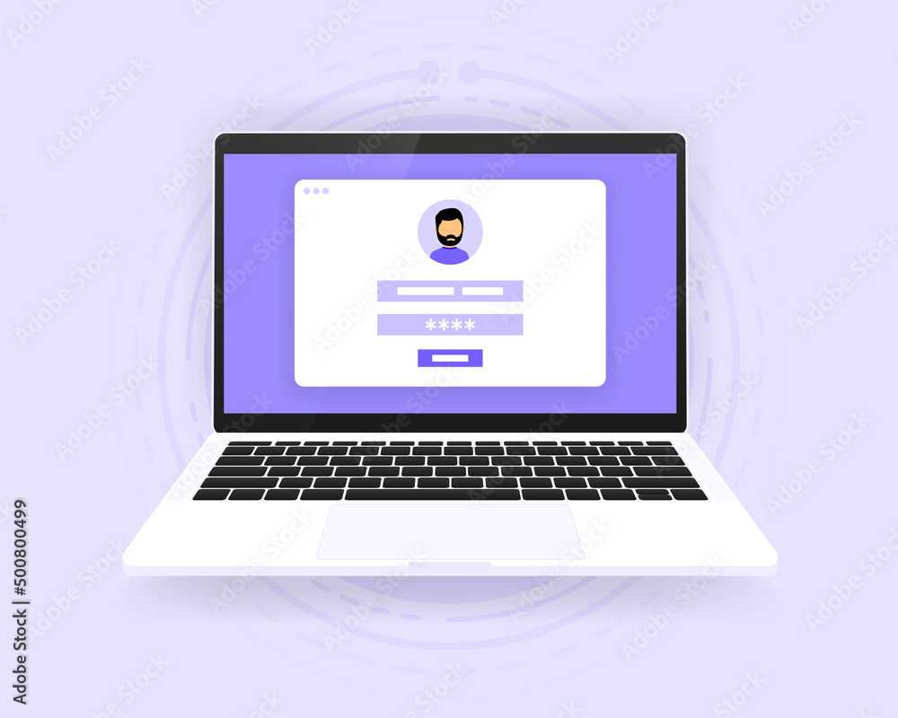 Aufkleber login form in account and password page on screen computer. account login, user authorization, login