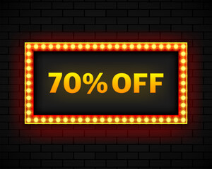 Obraz premium Discount 70 percent sale light bulbs boxes retro design banner. Vector illustration.