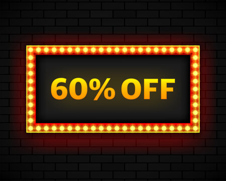 Discount 60 percent sale light bulbs boxes retro design banner. Vector illustration.