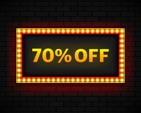 Discount 70 percent sale light bulbs boxes retro design banner. Vector illustration.