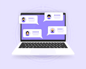 User reviews and feedback concept. User reviews on screen computer. Vector illustration.