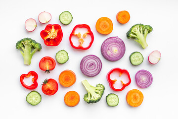 Seamless pattern of colorful vegetables. Food background