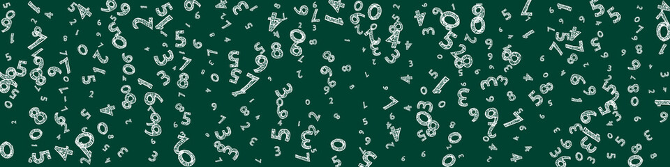 Falling childish chalk numbers. Math study concept with flying digits. Interesting back to school mathematics banner on blackboard background. Falling numbers vector illustration.