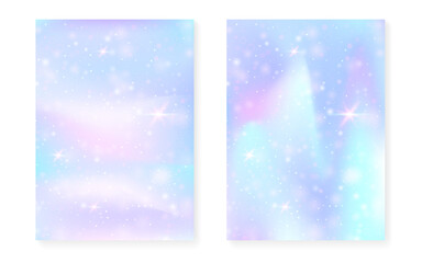 Unicorn background with kawaii magic gradient. Princess rainbow hologram.