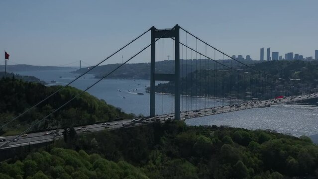 Fatih Sultan Mehmet Bridge Drone Video, April 2022 Beykoz, Istanbul Turkey