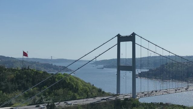 Fatih Sultan Mehmet Bridge Drone Video, April 2022 Beykoz, Istanbul Turkey