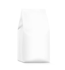 Bag mockup. Vector illustration isolated on white background. High realistic detail. Ready for your design. Suite for the presentation of coffee, food, for pets, household, etc.	