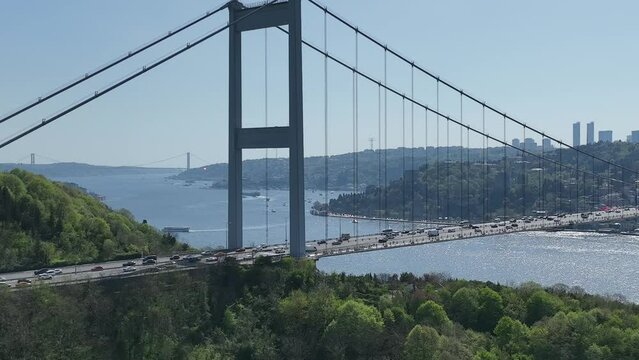Fatih Sultan Mehmet Bridge Drone Video, April 2022 Beykoz, Istanbul Turkey