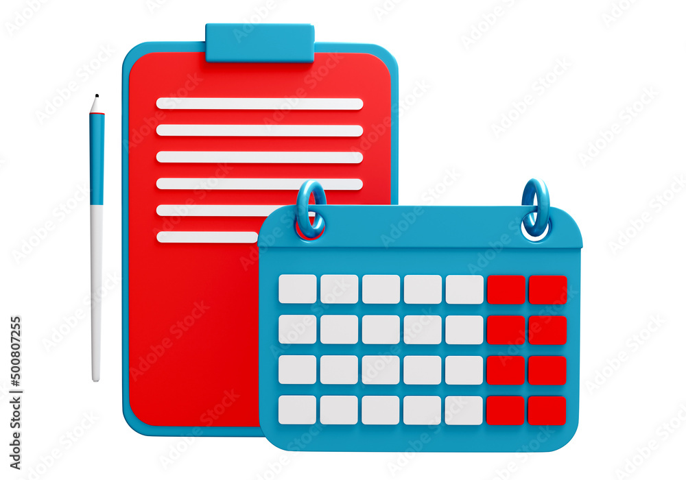 Poster note board and calendar. clipboard and pen. design element for appointment page. concept of making a