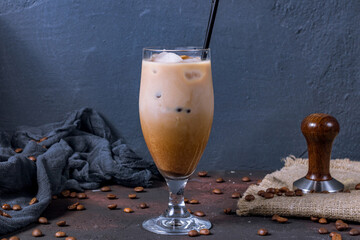 coffee cold brew on glass on dark table