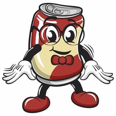 cute drink can vintage character mascot illustration being smart geek