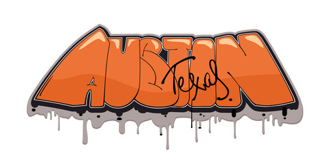 Austin Texas graffiti style hand drawn lettering. Decorative vector text .