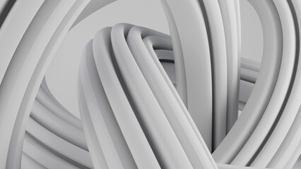 Abstract white curves background - 3D Render. Monochromatic design, modern illustration.