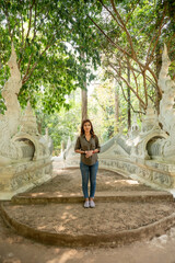 Thai woman with Thai style stair at Luang Khun Win temple