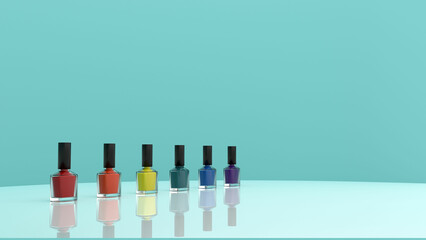虹色に並んだマニキュア　コスメティックス　コピースペース　3DCG