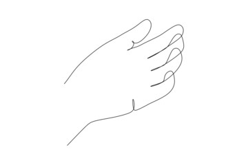 Palm gesture. Different position of the fingers. Sign and symbol of hand gestures. Single continuous drawing line. Hand drawn style art doodle isolated on white background illustration.