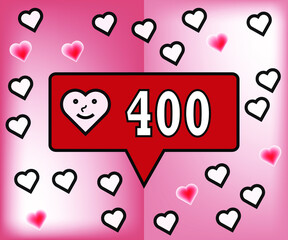 400 likes. Banner for social networks and thanks to followers with hearts