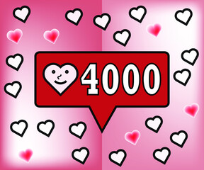 4000 likes. Banner for social networks and thanks to followers with hearts
