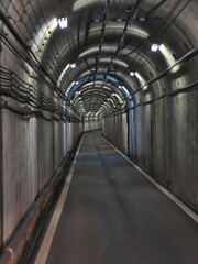 Toyama,Japan - April 23, 2022: Interior of Tateyama Tunnel, a part of Tateyama Kurobe Alpine Route Japan
