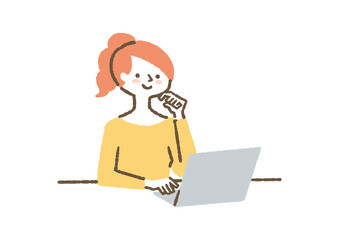 笑顔でパソコンを使う女性_色