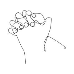 Holding hand continuous line draw design vector illustration. Sign and symbol of hand gestures. Single continuous drawing line. Hand drawn style art doodle isolated on white background illustration.