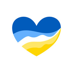 Serce pomalowane w barwy Ukraińskiej flagi. Wsparcie dla Ukrainy. Ilustracja wektorowa. - obrazy, fototapety, plakaty