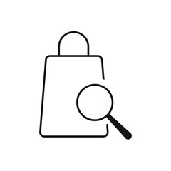 Product search icon design. Magnifying glass shopping bag simple vector illustration
