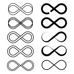 Abstract infinity sign set. Infinity sign. A set of horizontal eights. Vector illustration. stock image. 