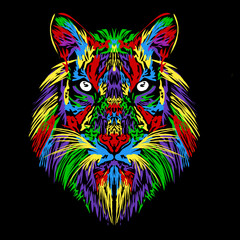 BEAUTIFUL colourful  LOGO  DESIGN VECTOR  OF The tiger  head staring intently reflects the high spirit of adventure