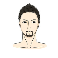 手描きのアジア人風で短髪のイケメン男性の髭のデザイン脱毛の顔のイラスト