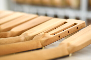 Acoustic guitar headstock in a guitar manufacturer plant.