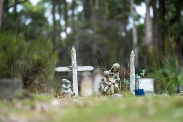 grave sites in a cemetery, in hobart, melbourne, tasmania, australia.