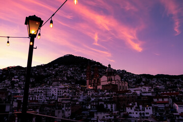Lights of a sunset with clear sky in Taxco, Guerrero. Latin America. Mexico.