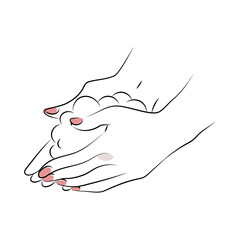 ソープを泡立てる女性の手