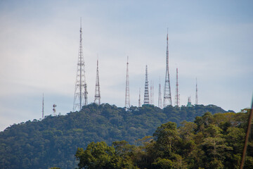 Sumare communication antennas, seen from Rodrigo de Freitas Lagoon in Rio de Janeiro, Brazil.