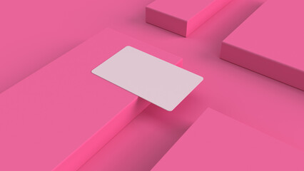 White Business Card with Round corners on Pink 3D background Scene. Render Illustration for mockup