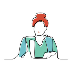 Filled Continuous Line Drawing Business Woman Office Work Concept