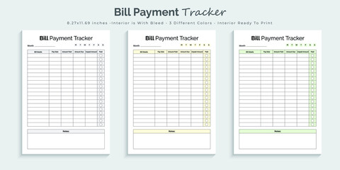 Bill payment tracker logbook and planner printable kdp interior design template - obrazy, fototapety, plakaty