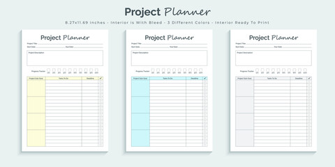 Project planner logbook journal and tracker printable kdp interior design template set 02
