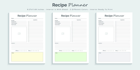 Fototapeta premium Recipe planner logbook journal and tracker printable kdp interior design template set 02
