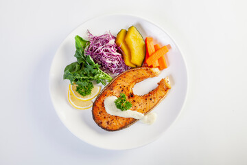 Salmon steak on a white background