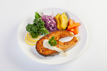 Salmon steak on a white background