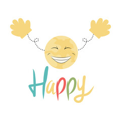 Happy Earth Emoji with Text, Vector